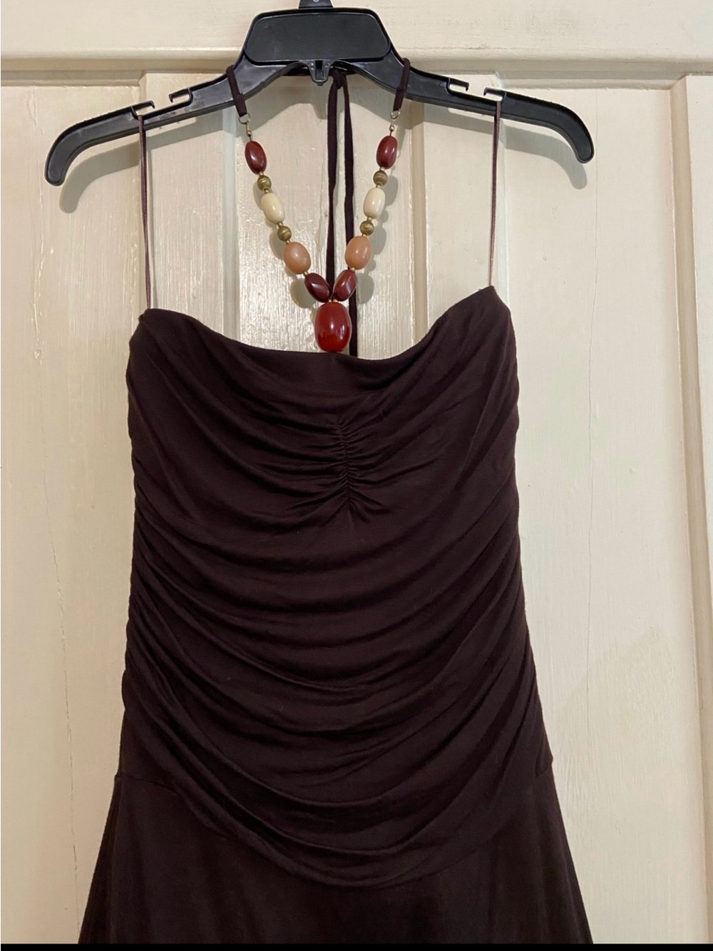 Michael Michael Kors halter with built in necklace brown & beige layers dress M - Picture 3 of 12